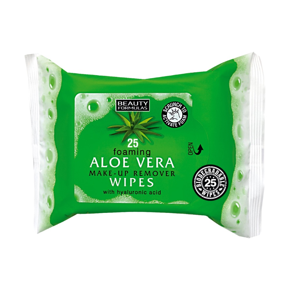 Beauty Formulas Aloe Vera Foaming Make-Up Remover Wipes - 25 Wipes