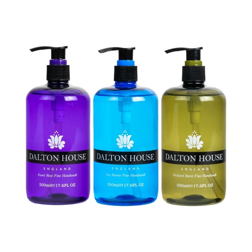 Three Dalton House 500ml handwashes: Sweet Rose, Sea Breeze and Orchard Burst
