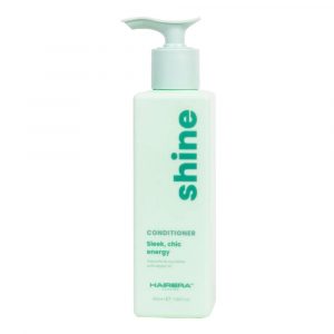 Shine conditioner bottle labelled “Sleek, chic energy”, with argan oil, 350 ml