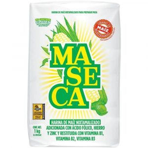 1 kg bag of Maseca nixtamalised maize flour, fortified with folic acid, iron and zinc