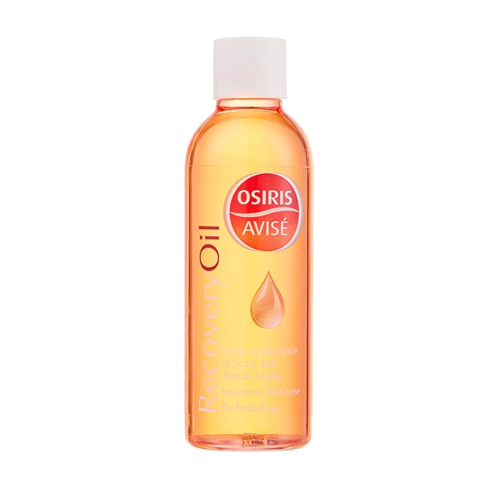 Osiris Avisé Recovery Oil in a transparent amber bottle with a white cap
