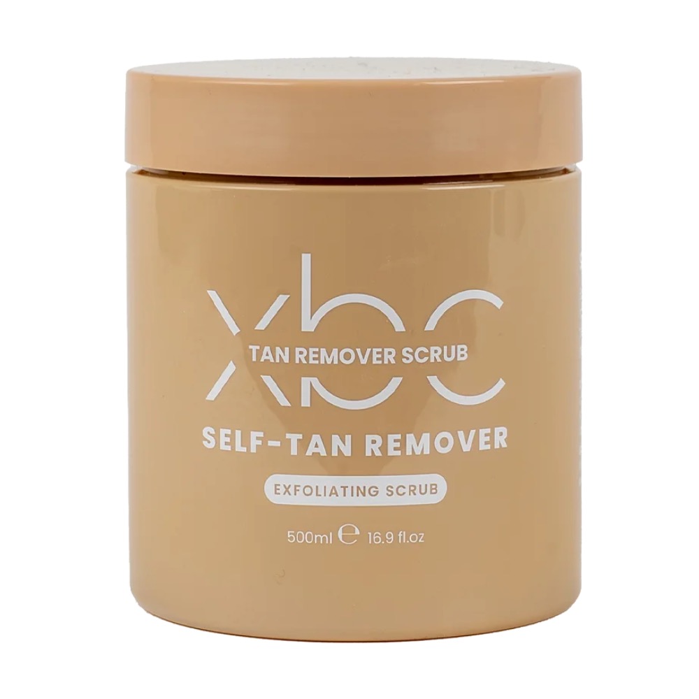 Jar of tan remover scrub, labelled “Self-Tan Remover” and “Exfoliating Scrub”, 500 ml (16.9 fl oz)