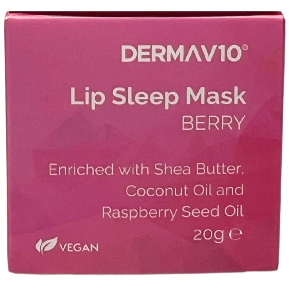Dermav10 Berry Lip Sleep Mask, enriched with shea butter, coconut oil and raspberry seed oil; 20g, vegan