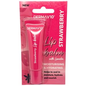 Derma V10 Strawberry Lip Balm with Lanolin, moisturising and hydrating formula