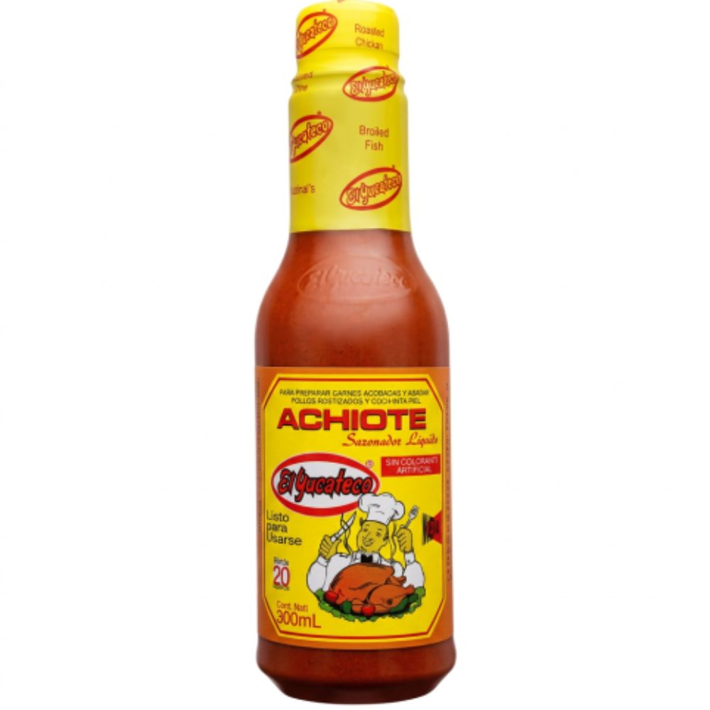 Bottle of El Yucateco Achiote liquid seasoning, 300 ml