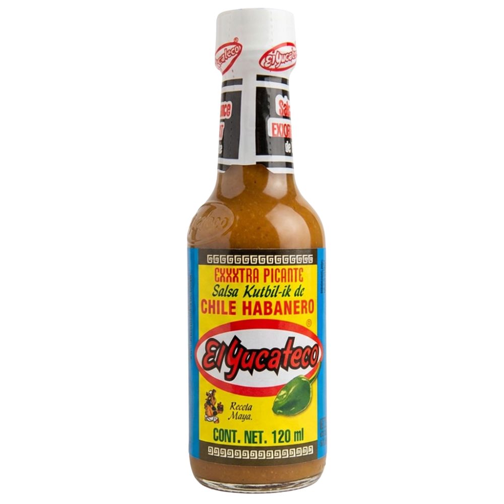 Bottle of El Yucateco XXXtra Picante Salsa Kutbil-ik de Chile Habanero hot sauce, 120 ml