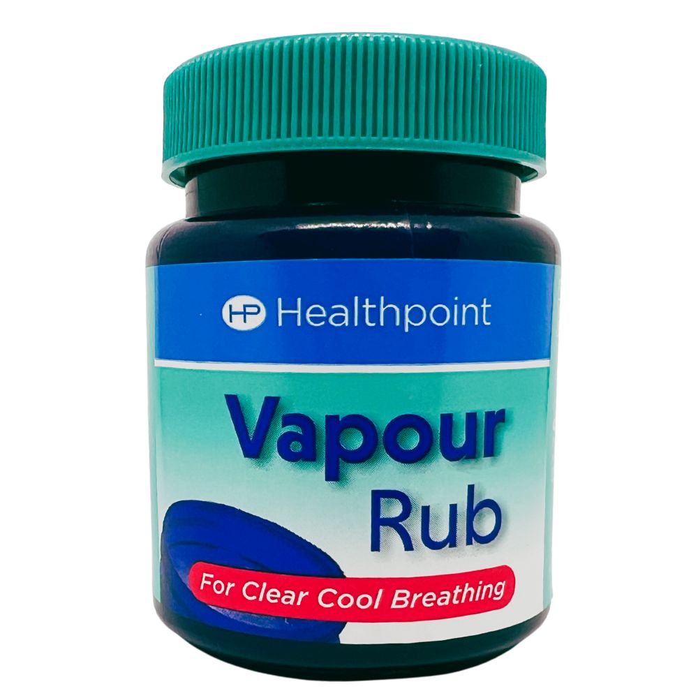 Healthpoint Vapour Rub jar labelled “For Clear Cool Breathing”